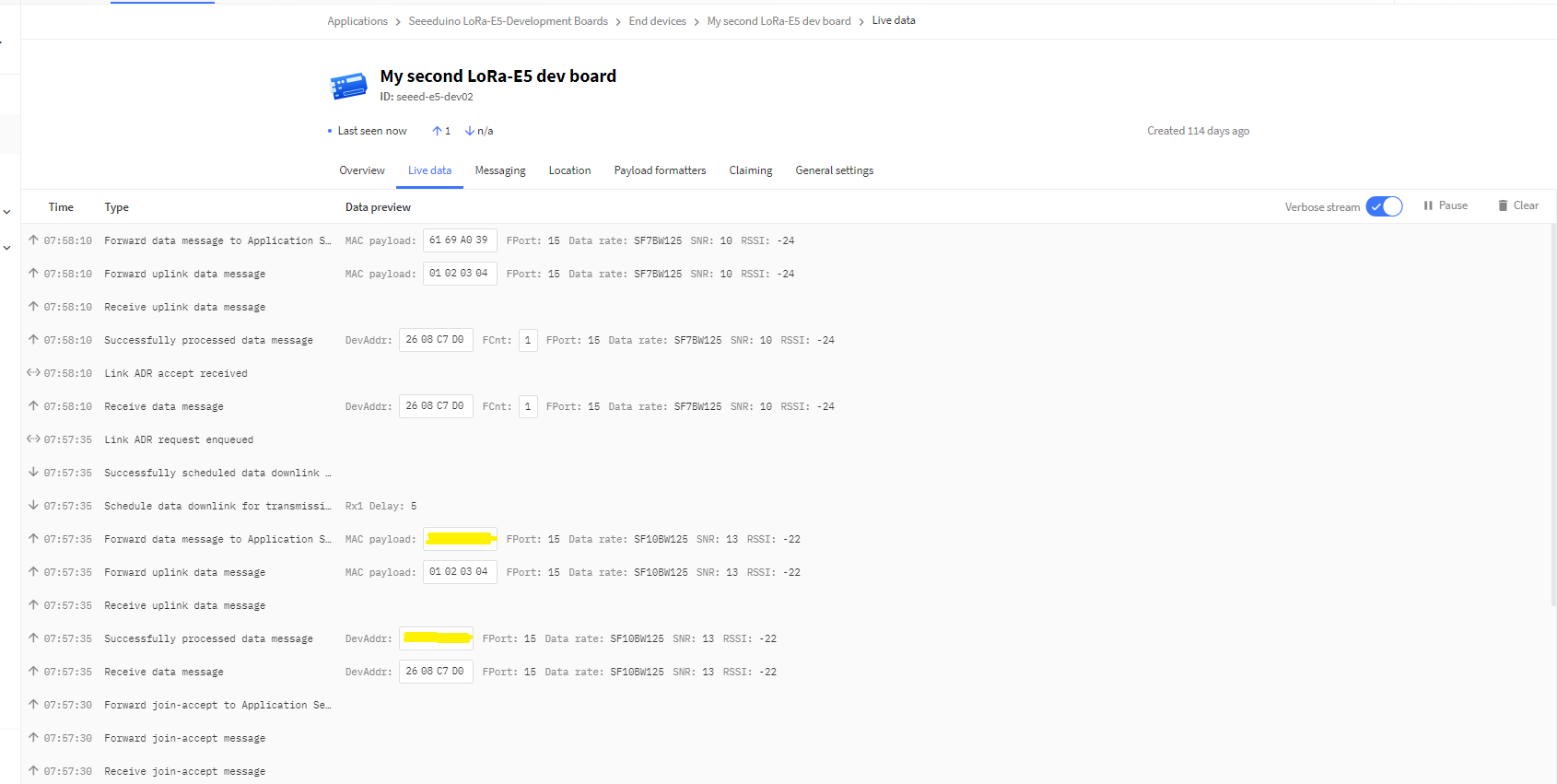 TTN Uplink and downlink messaging